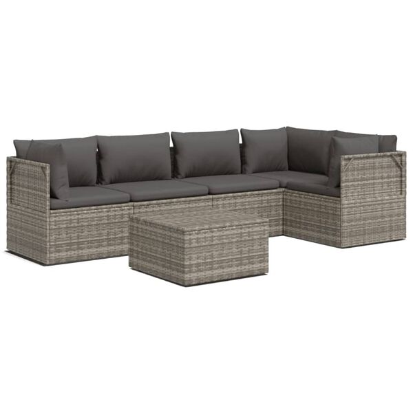 vidaXL 6-tlg. Garten-Lounge-Set mit Kissen Grau Poly Rattan
