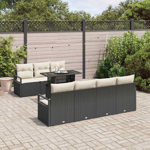 vidaXL Gartensofa-set mit Speicher 8 pcs Schwarz und Creme Poly-Rattan