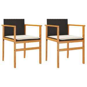 vidaXL Gartenst&uuml;hle mit Kissen 2 Stk. Schwarz Poly Rattan Massivholz
