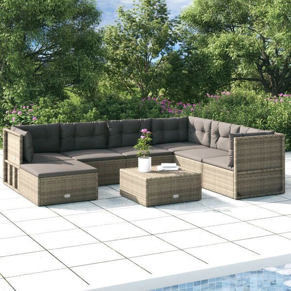vidaXL 7-tlg. Garten-Lounge-Set mit Kissen Grau Poly Rattan