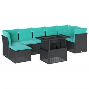 vidaXL 8-teiliges Gartensofa-Set mit Kissen, schwarzes Polyrattan