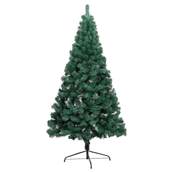 vidaXL K&uuml;nstlicher Halb-Weihnachtsbaum Beleuchtung Kugeln Gr&uuml;n 210 cm