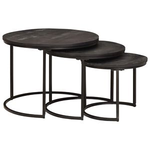 vidaXL Nesting-Couchtische 3 pcs Schwarz Massivholz Mango und Stahl