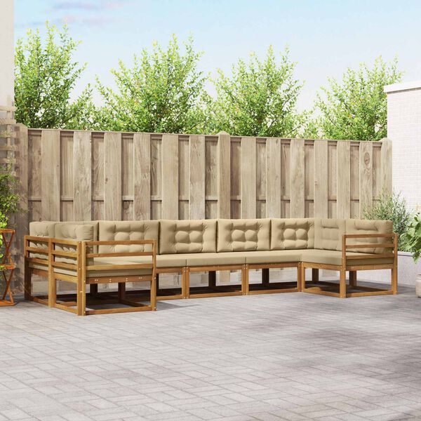 vidaXL Outdoor-Sofagarnitur mit Kissen 7 pcs Natur und Beige