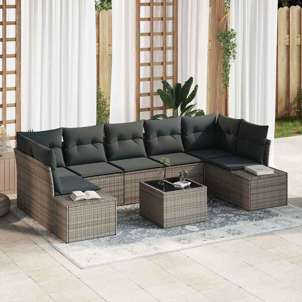 vidaXL Sofa Set mit Kissen 8 pcs Grau Poly Rattan
