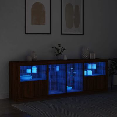vidaXL Sideboard mit LED-Leuchten Braun Eichen-Optik 202x37x67 cm