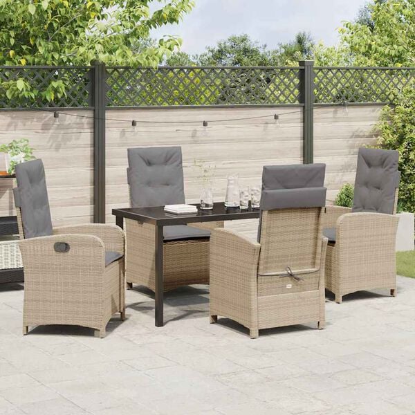 vidaXL Garten Essgruppe mit Kissen 5 pcs Beige Poly-Rattan