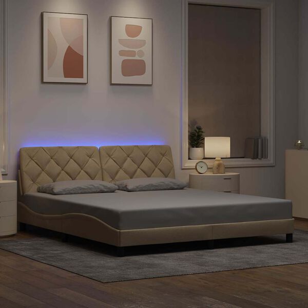 vidaXL Bettgestell mit LED ohne Matratze Creme 180x200 cm Stoff
