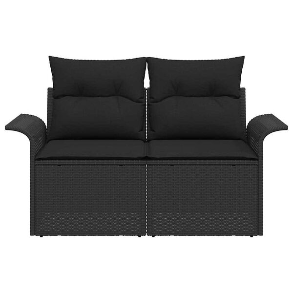vidaXL Gartensofa mit Kissen Schwarz 141 x 62 x 69cm Poly-Rattan