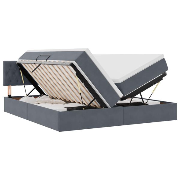 vidaXL Bett mit LED-Lichtleisten Dunkelgrau 200 x 200 cm Samt