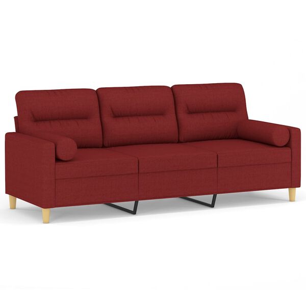 vidaXL 3-Sitzer-Sofa mit Kissen Weinrot 180 cm Stoff