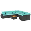 vidaXL 11-teiliges Gartensofa-Set mit Kissen, schwarzes Polyrattan
