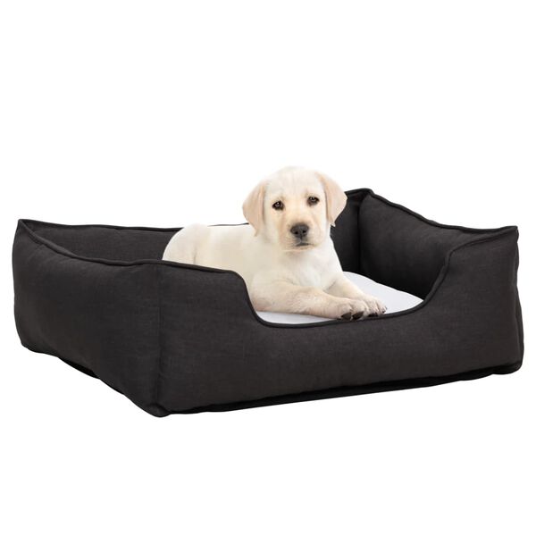 vidaXL Hundebett Dunkelgrau-Wei&szlig; 65x50x20 cm Fleece Leinenoptik
