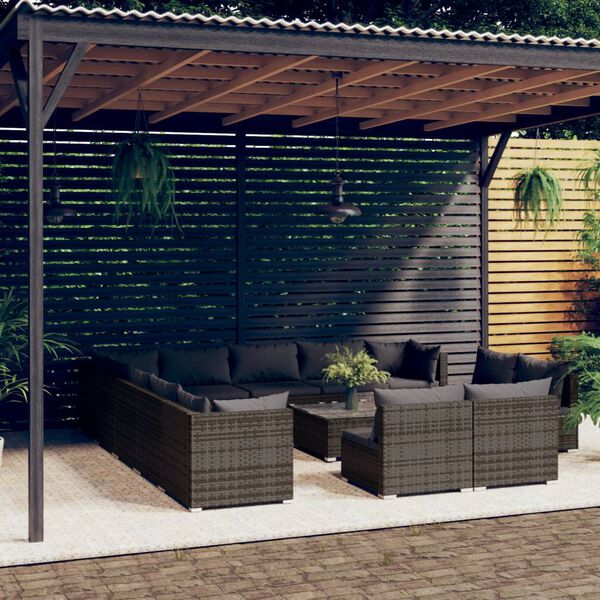 vidaXL 14-tlg. Garten-Lounge-Set mit Kissen Grau Poly Rattan