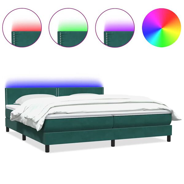 vidaXL Boxspringbett mit Matratze & LED Dunkelgr&uuml;n 180x210 cm Samt