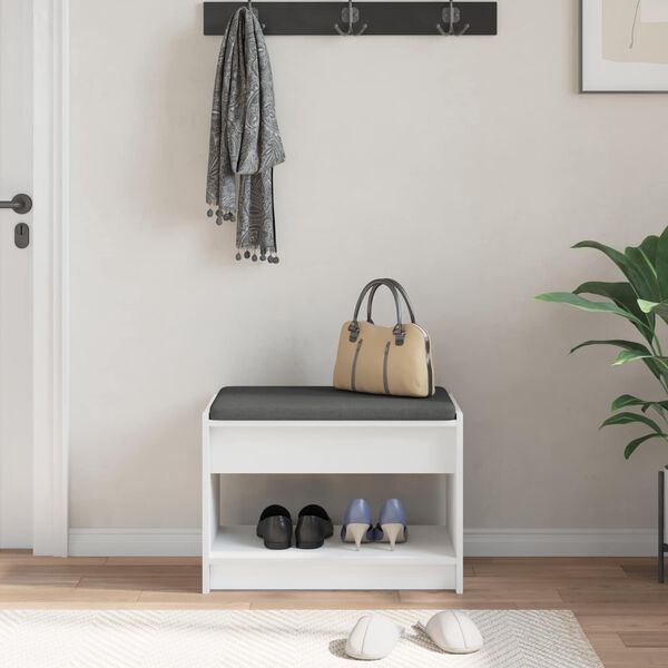 vidaXL Flurbank mit Kissen mit Regal mit Speicher Wei&szlig; 63 x 38 x 45 cm