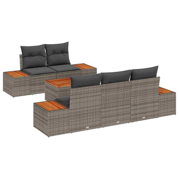 vidaXL Garten-Sofa-Set mit Kissen mit Speicher 6 pcs Grau Poly Rattan