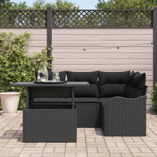 vidaXL Gartensofa-set mit Kissen mit Kissen 5 pcs Schwarz Poly Rattan