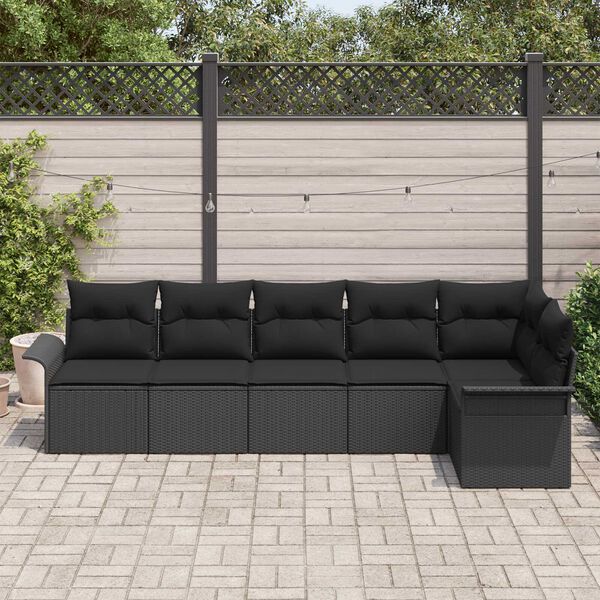 vidaXL Gartensofa-set mit Kissen 6 pcs Schwarz Poly-Rattan