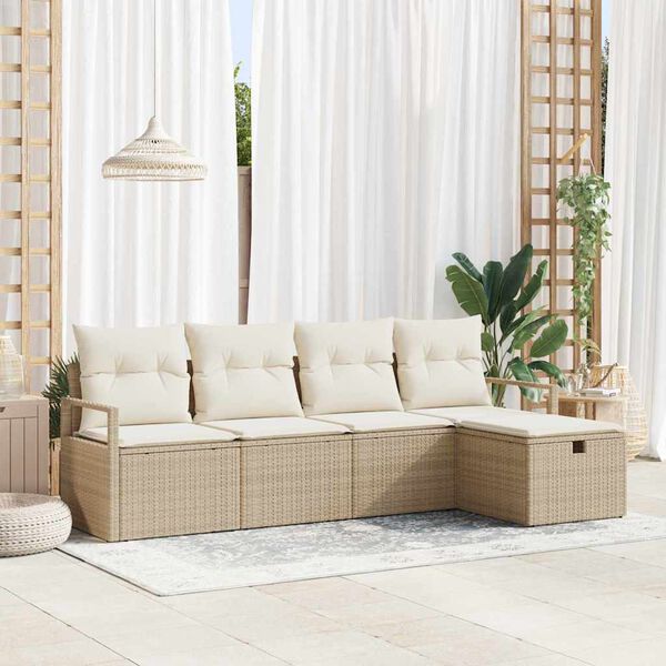 vidaXL Sofa Set mit Kissen 5 pcs Beige und Creme Poly-Rattan