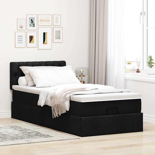 vidaXL Ottoman-Bett mit Matratze & LEDs Schwarz 90x200 cm Stoff