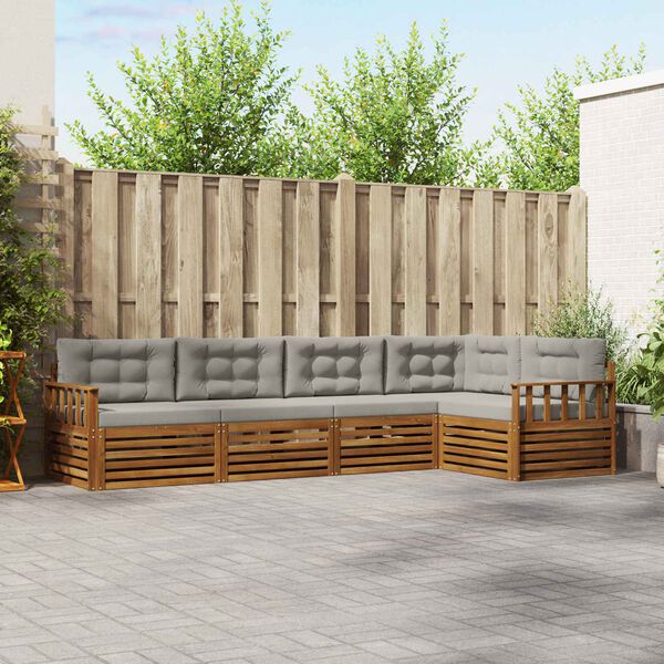 vidaXL Outdoor-Sofagarnitur mit Kissen 5 pcs Nat&uuml;rlich und Hellgrau