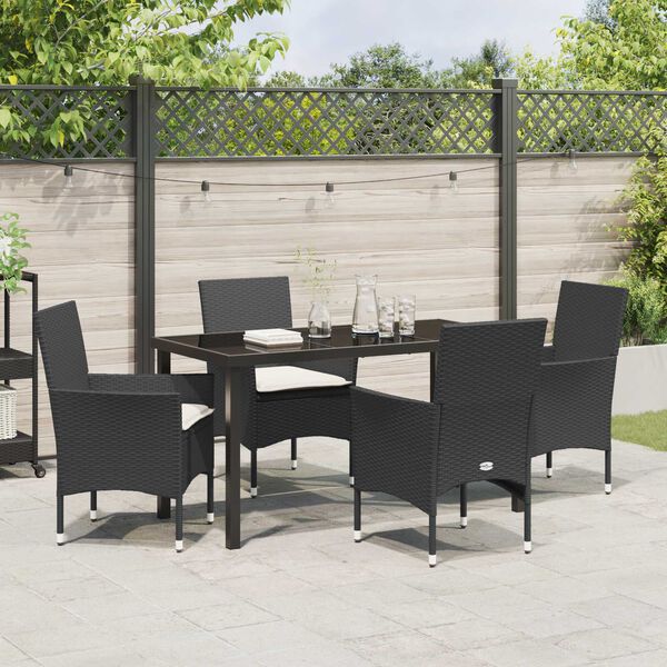 vidaXL Garten Essgruppe mit Kissen 5 pcs Schwarz Poly-Rattan