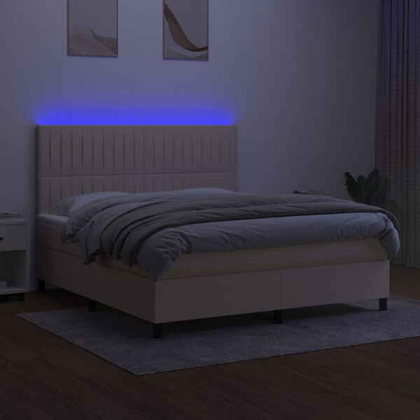 vidaXL Boxspringbett mit Matratze & LED Creme 160x200 cm Stoff