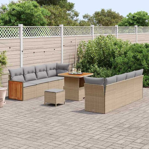 vidaXL Gartensofa-set mit Kissen 12 pcs Beige und Hellgrau Poly-Rattan