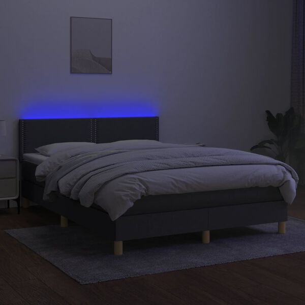 vidaXL Boxspringbett mit Matratze & LED Dunkelgrau 140x200 cm Stoff