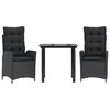 vidaXL 3-tlg. Garten-Essgruppe mit Kissen Schwarz Poly Rattan