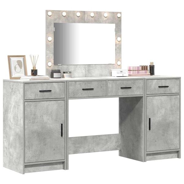 vidaXL Schminktisch mit Spiegelbeleuchtung 3 pcs Grau Holzwerkstoff