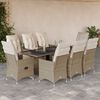 vidaXL 9-tlg. Garten-Bistro-Set mit Kissen Beige Poly Rattan