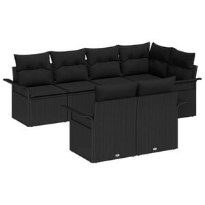 vidaXL Garten-Sofa-Set mit Kissen 7 pcs Schwarz Poly Rattan