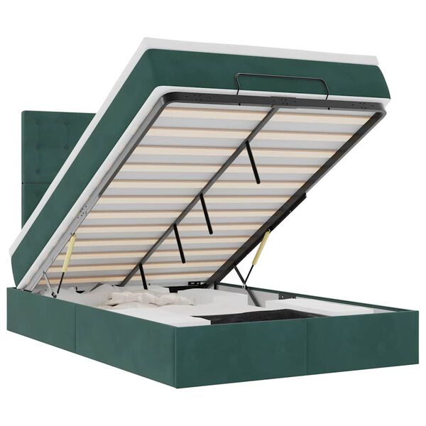 vidaXL Ottoman-Bett mit Matratzen & LEDs Dunkelgr&uuml;n 120x200 cm Samt