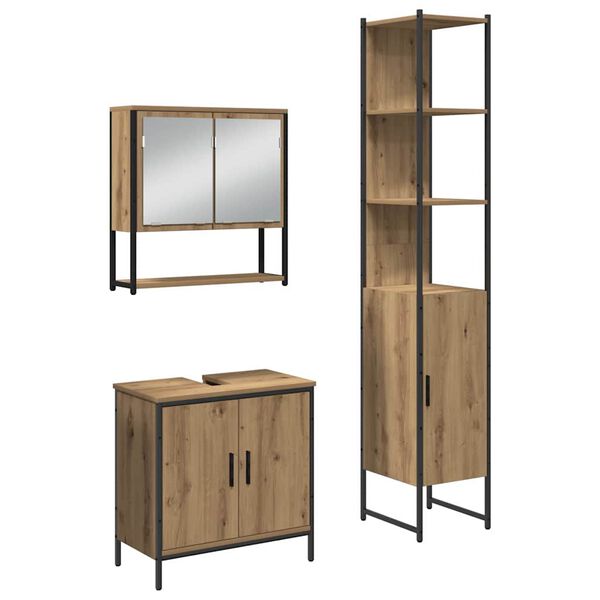 vidaXL Badezimmerm&ouml;bel-Set mit Regal mit T&uuml;r 3 pcs Braun Holzwerkstoff