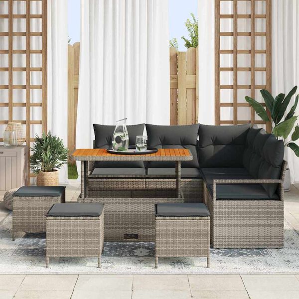 vidaXL Garten-Sofa-Set mit Kissen mit Speicher mit Kissen 9 pcs Grau