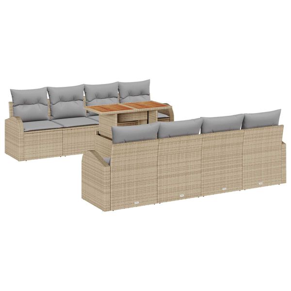 vidaXL Garten-Sofa-Set mit Speicher 9 pcs Beige Poly Rattan