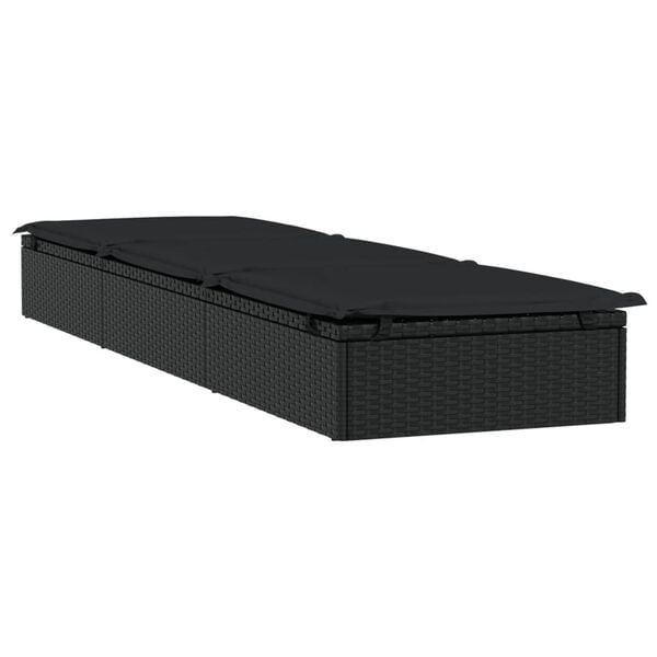 vidaXL Sonnenliege 1 Stk. mit Auflage Schwarz 201x55x62 cm Poly Rattan