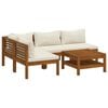 vidaXL 5-tlg. Garten-Lounge-Set mit Creme Kissen Massivholz Akazie