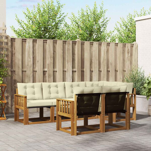 vidaXL Outdoor-Sofagarnitur mit Kissen 7 pcs Natur und Creme