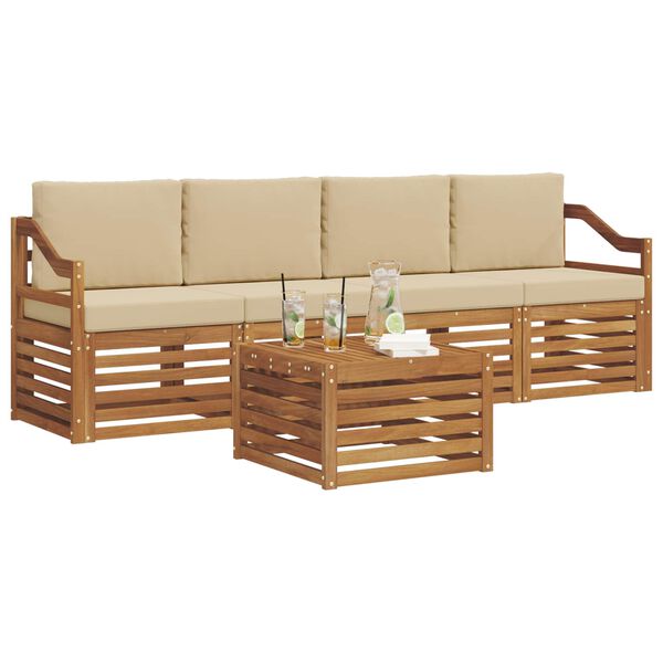 vidaXL Sofagarnituren 5 pcs Natur und Beige Massivholz Akazie
