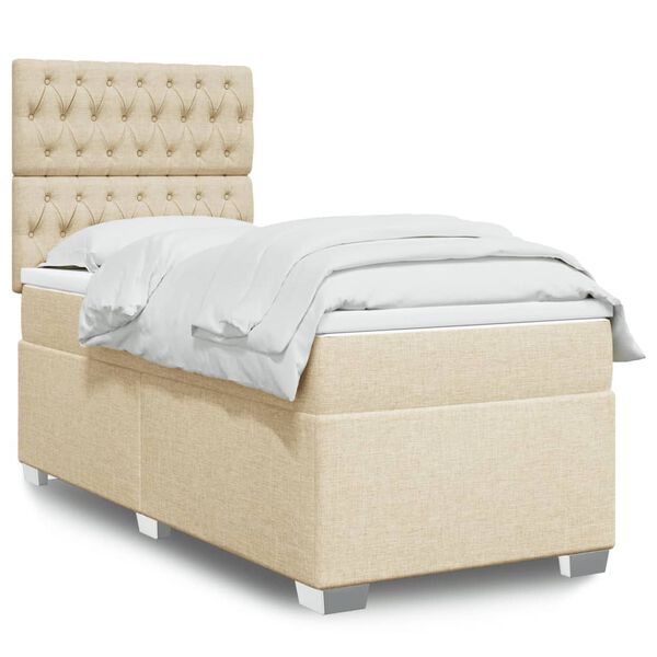 vidaXL Boxspringbett mit Matratze Creme 90x190 cm Stoff