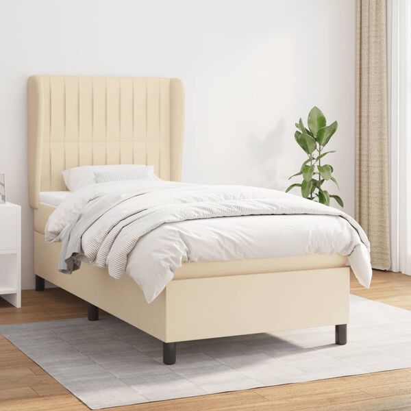 vidaXL Boxspringbett mit Matratze Creme 90x200 cm Stoff