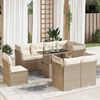 vidaXL 9-tlg. Garten-Sofagarnitur mit Kissen Beige Poly Rattan