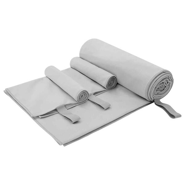 vidaXL Sporthandtuch Set 3 pcs Grau Polyester und Polyamid