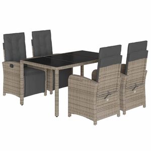 vidaXL 5-tlg. Garten-Essgruppe mit Kissen Grau Poly Rattan