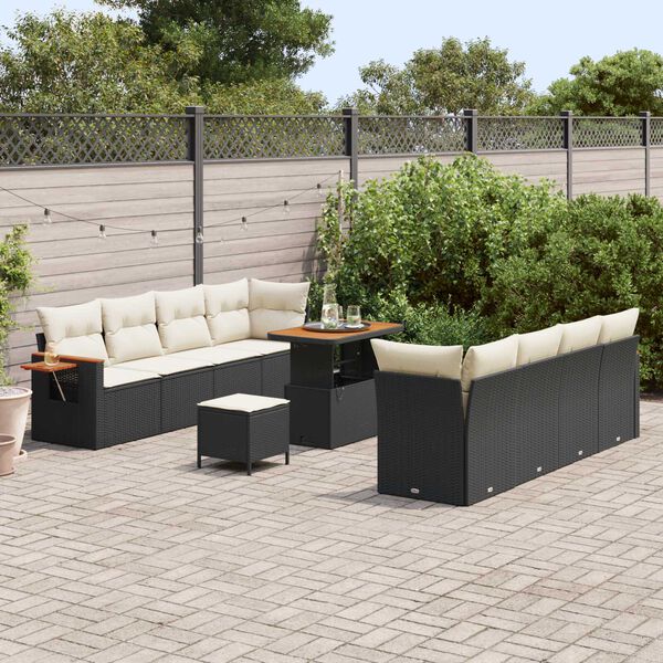 vidaXL Gartensofa-set mit Kissen 12 pcs Schwarz und Creme Poly-Rattan