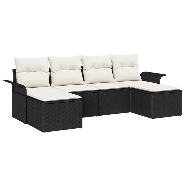 vidaXL Gartensofa-set mit Kissen 6 pcs Schwarz Poly-Rattan