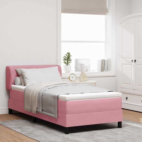 vidaXL Boxspringbett mit Matratze mit Kopfteil Rosa 90 x 190 cm Samt
